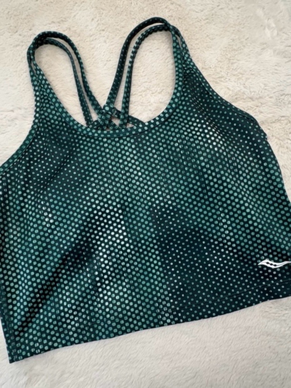 Saucony Impulse Strappy Running Crop Top Sports Bra Green Teal M